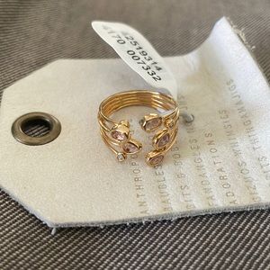 NWT $48 Anthropologie Ring gold gemstone pink adjustable